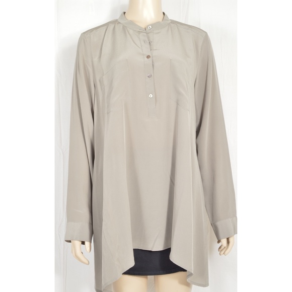 Eileen Fisher top tunic shirt SZ M gray long sleev